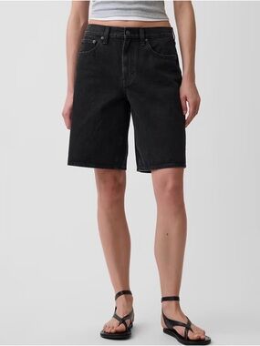 GAP Black Mid-Rise Denim Bermuda Shorts, 30